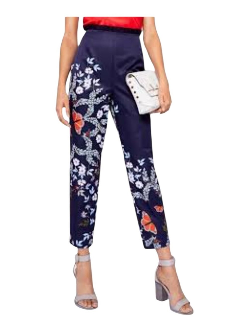 Ted Baker Womens Navy Blue Colorful Leonna Kyoto Gardens Print Trouser Pants 8